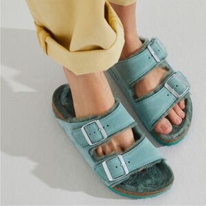 NWT BIRKENSTOCK ARIZONA  TEAL SUEDE SHEARLING SANDALS EU 40 US 9